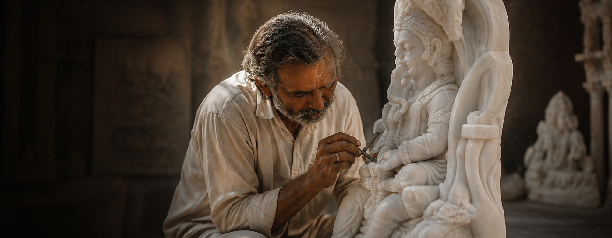 Artisan carving a marble statue