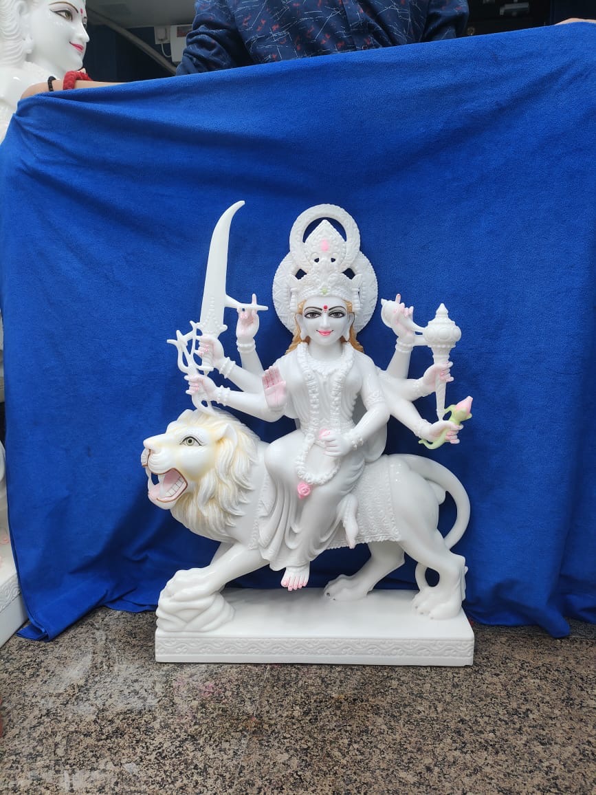 White Durga Mata on Lion Statue