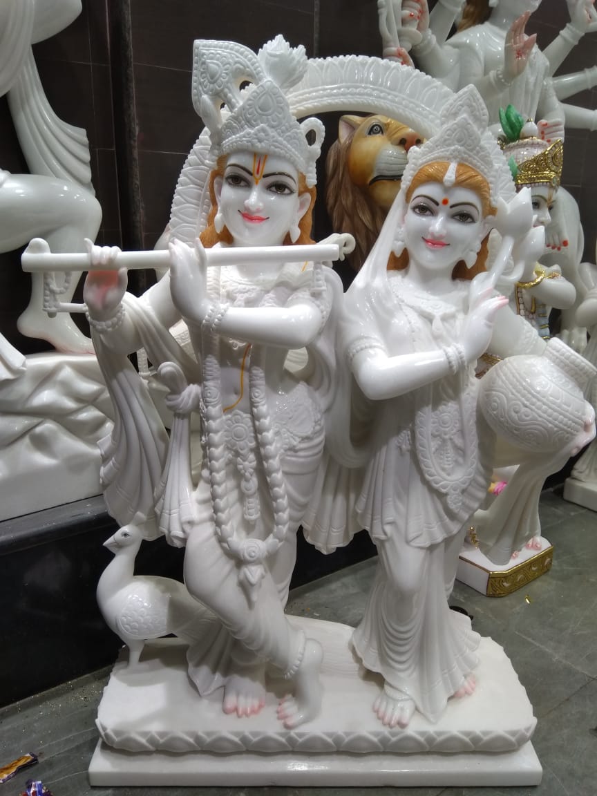 White Radha Krishna Flute Statue