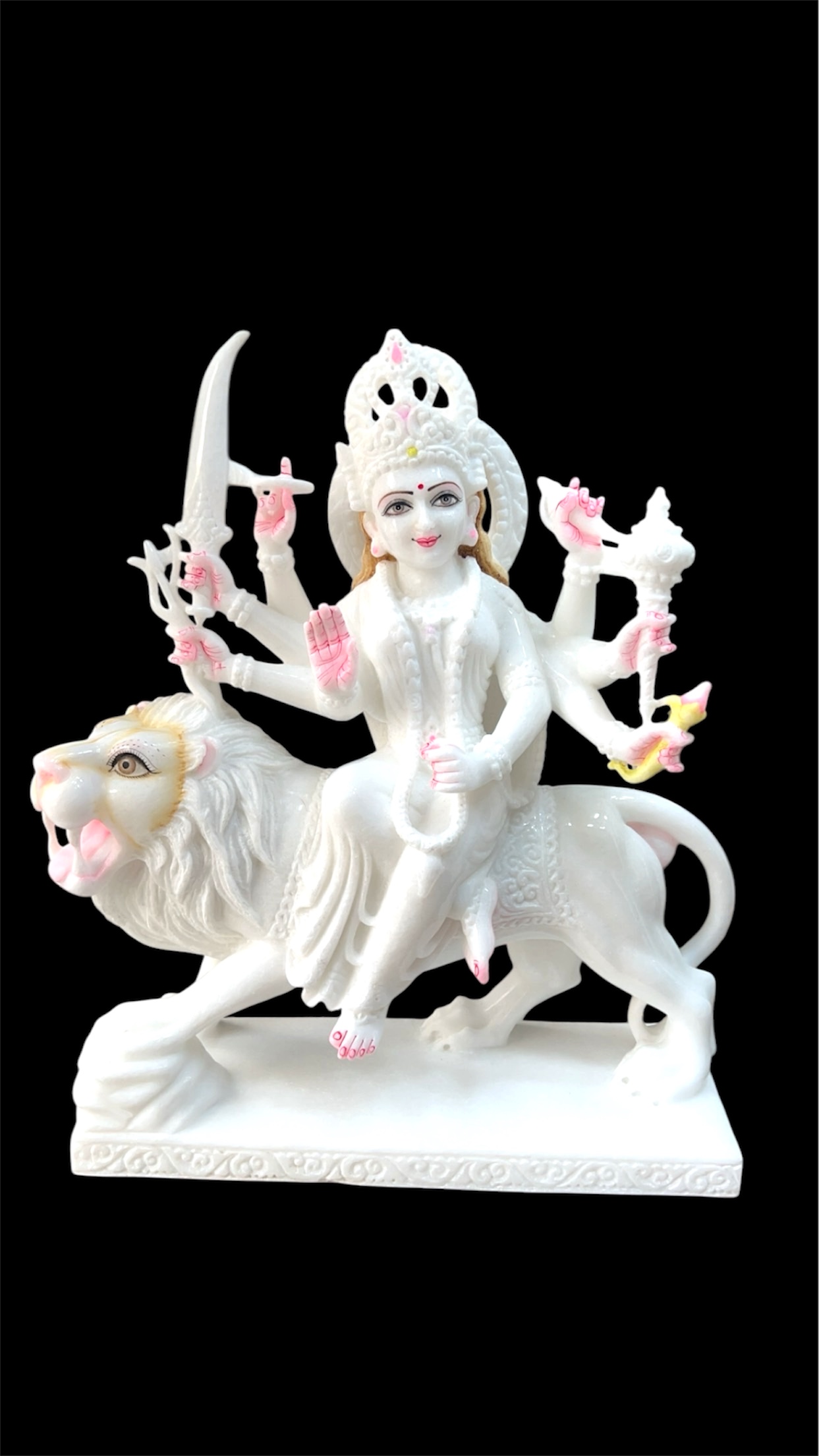 White Durga Mata Lion Statue