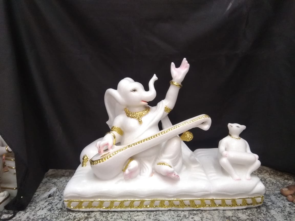White Marble Veena Ganesh Statue thumbnail