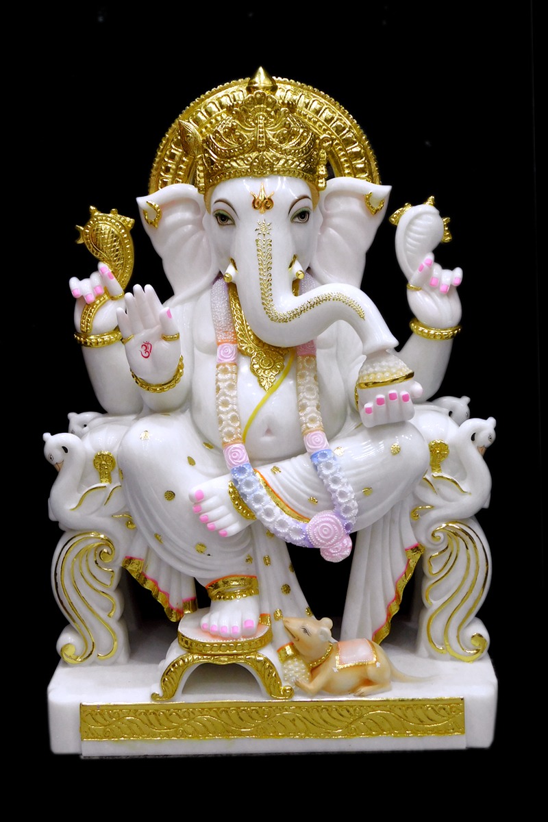 White Gold Ganesh Maharaja Statue thumbnail