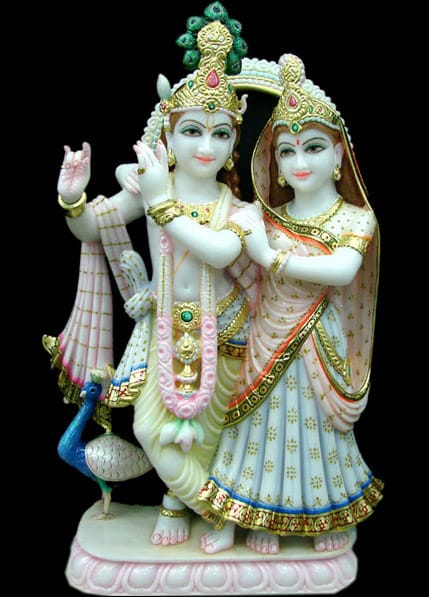 Colorful Radha Krishna Peacock Statue thumbnail